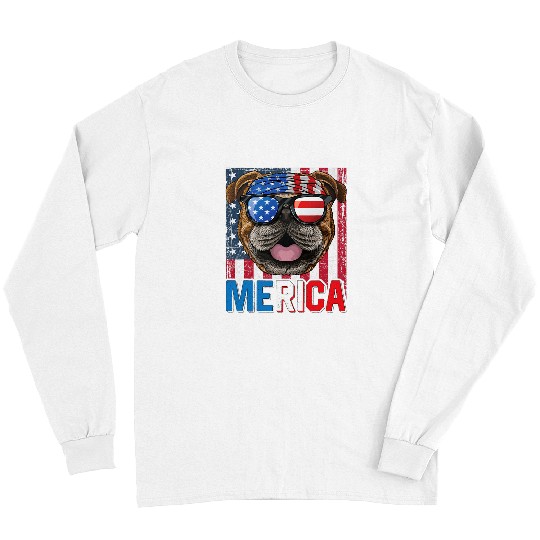 English Bulldog Pet Merica English Bulldog Dog 4th of July Gifts American Flag Long Sleeves