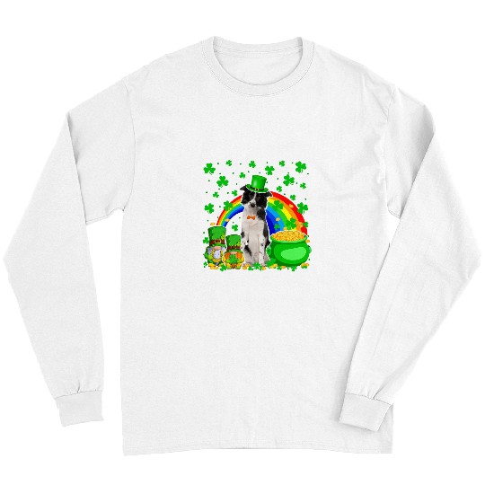 Border Collie Pet Two Gnomes And Border Collie Patricks Day Hat Shamrocks Long Sleeves