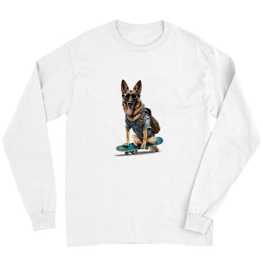 German Shepherd Pet Funny Skateboard German Shepherd Dog Skater Skating Graphic Long Sleeves