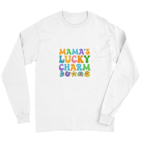 Mamas Lucky Charm Saint Patricks Day Groovy Boy Girl Long Sleeves