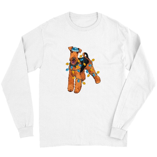 Airedale Terrier Pet Mens Airedale Terrier Light Hanukkah Dreidel Hanukkah Dog Pet Dog Long Sleeves