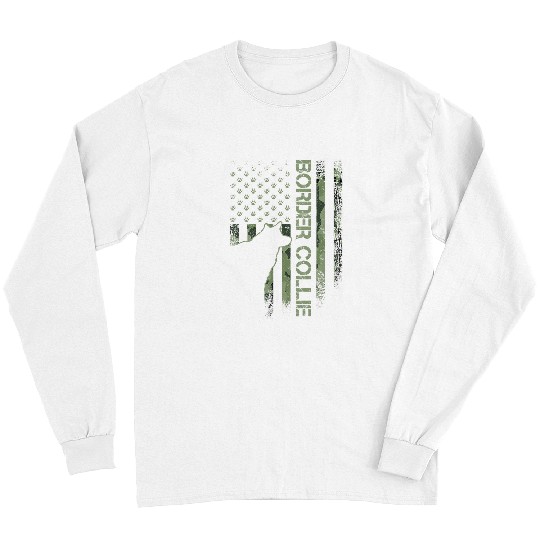 Border Collie Pet Vintage USA American Camo Flag Border Collie Dog Silhouette Long Sleeves