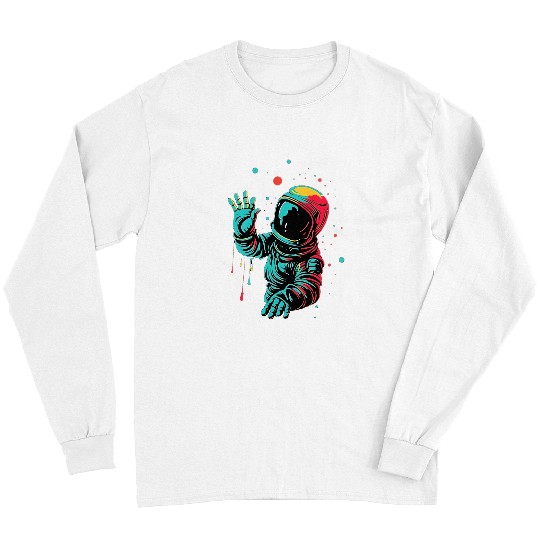 Floating Astronaut in Space Waving Drip Long Sleeves