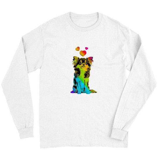 Chihuahua Pet Rainbow Color Chihuahua Dog with Hearts Colorful 2 Long Sleeves