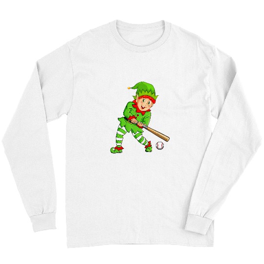 Sport Baseball Funny Elf With Baseball Bat Christmas xmass Holiday Boys Kids 2 Long Sleeves