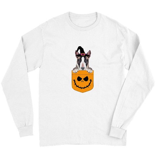 Bull Terrier Pet Halloween Pocket Miniature Bull Terrier Scary Jack O Lantern Long Sleeves