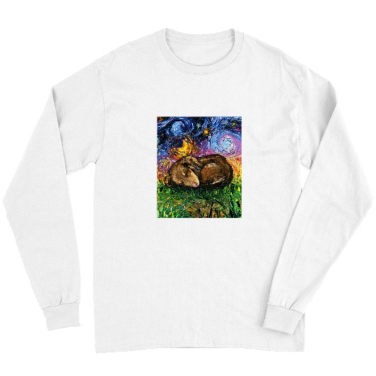 Dachshund Pet Sleeping Brown Dachshund Puppy Starry Night Dog Art by Aja Long Sleeves
