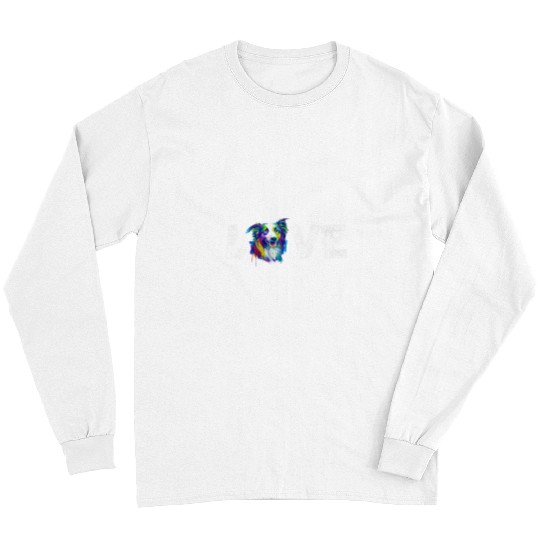 Border Collie Pet Watercolor Border Collie Dog Face Colorful Love Dogs Long Sleeves