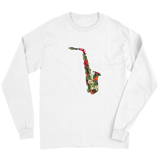Funny Saxophone Summer Tropical Floral Print Flower Hawaii Men Long Sleeves