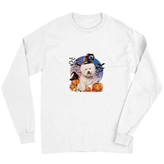 Bichon Pet Frise Halloween Bichon Frise Jack O Lantern Pumpkin Moon 76 Long Sleeves