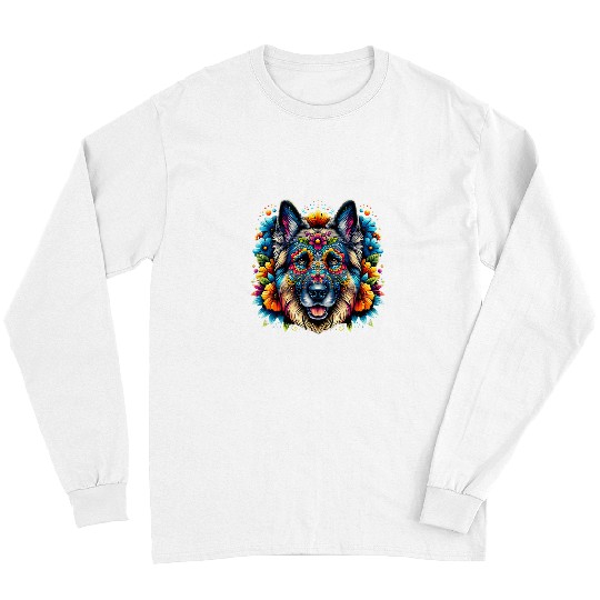 German Shepherd Pet Cinco De Mayo Sugar Skull Flower Long Sleeves