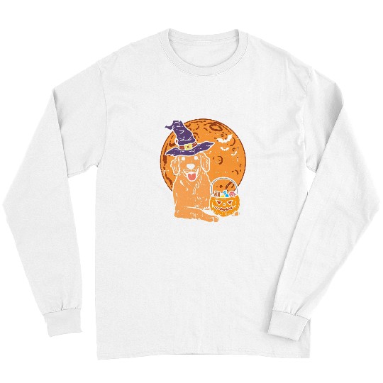 Golden Retriever Pet Witch Moon Jack O Lantern Halloween Long Sleeves