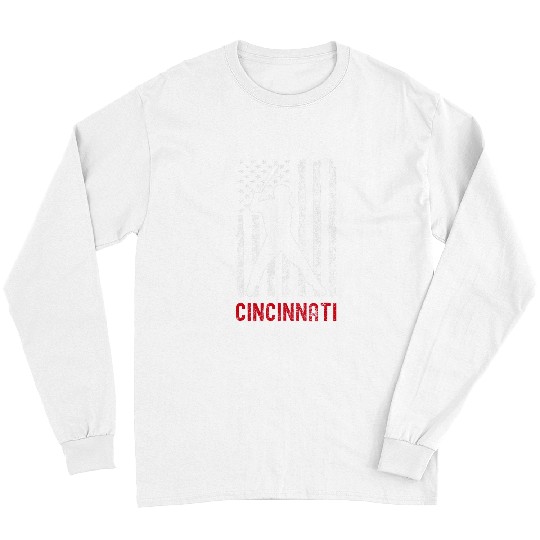 Sport Baseball Cincinnati Ohio American Flag Baseball Weathered Long Sleeves