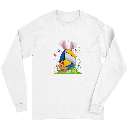 Sport Volleyball Ball Egg Bunny Ears Happy Easter Day Men Boys 1 Long Sleeves