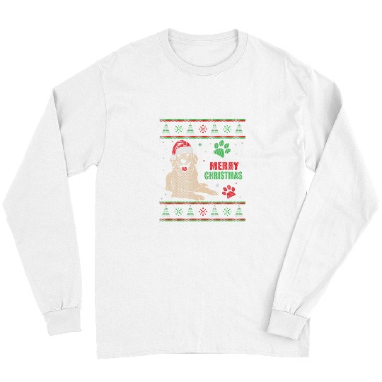 Golden Retriever Pet Ugly Christmas Style Light or Cream Long Sleeves