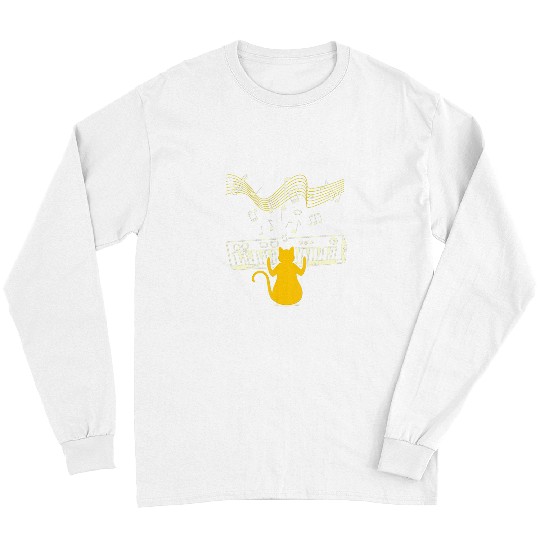 Funny Piano Orange Cat Playing Piano Instrument Pianist Music Kitten Long Sleeves