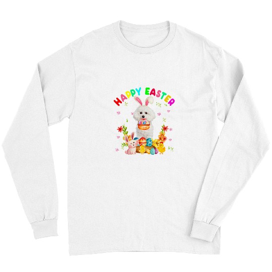 Bichon Pet Frise Happy Easter Funny Easter Day Bichon Frise Bunny Eggs Lover Long Sleeves