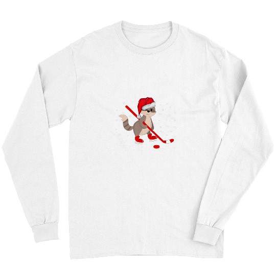 Sport Hockey Christmas Raccoon Santa Hat xmass Matching Outfits Long Sleeves