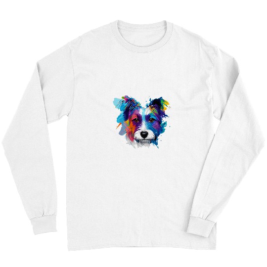 Jack Russell Pet Watercolor Jack Russell Terrier Dog Face Colorful Paint Long Sleeves