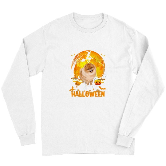 Pomeranian Pet Happy Halloween Day With the Moon And Pumpkin 133 Long Sleeves