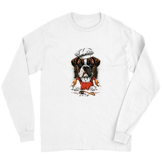 Boxer Pet Cooking Boxer Dog Restaurant cook on Boxer Dog chef Long Sleeves