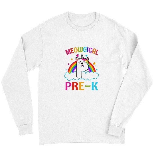 Magical Cat Unicorn Rainbow PreK Student Back To School Kid Long Sleeves