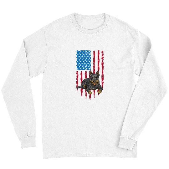 Australian Cattle Pet American Flag Blue Heeler Australian Cattle Long Sleeves