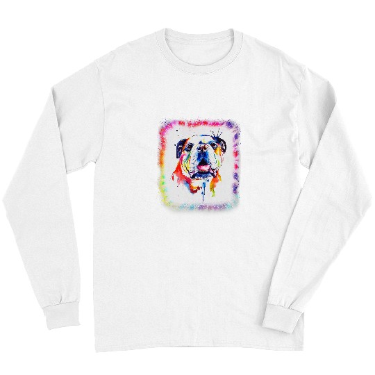 English Bulldog Pet Watercolor Bulldog Dog Dad Mom Boy Girl Tie Dye Bleached Long Sleeves