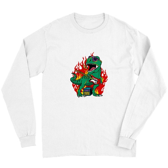 Funny Guitar Tyrannosaurus rexs Dinosaur Playing Rock Guitar T Rex Long Sleeves