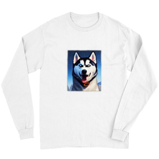 Husky Pet design dog imprint artwork face with Siberian Husky 48 Long Sleeves