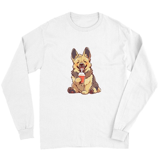 German Shepherd Pet Cute Kawaii Anime German Shepherd Dog Drink Bubble Milk Tea Long Sleeves