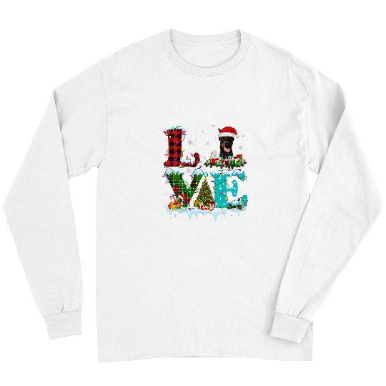 Doberman Pet Pinscher Christmas Tree Lights Santa Dog Xmas Long Sleeves