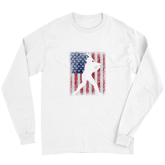 Sport Baseball American Flag Print on the Back Baseball Red White Blue Long Sleeves
