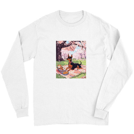 Miniature Pinscher Pet Cherry Blossom Funny Dog Picnic Long Sleeves