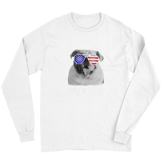 English Bulldog Pet US Patriotic Merica English Bulldog Dog USA American Flag Long Sleeves