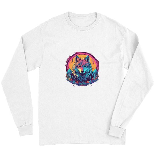 Coyote Mammal Colorful Realistic wolfs in Wilderness Nature on Moon wolfs 22 Long Sleeves
