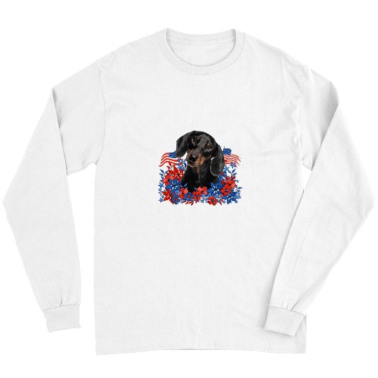 Dachshund Pet Independent Flowers Dog American Flag Long Sleeves