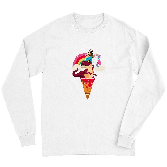 Heeler Pet Blue Heeler And Unicorns Ride Dinosaur I Trex Long Sleeves