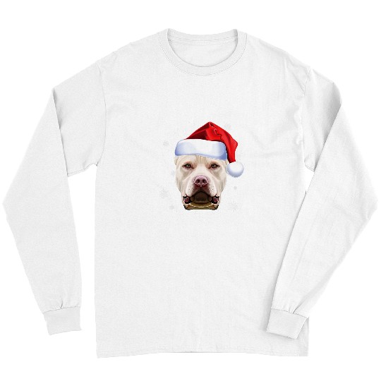 Pitbull Pet Bully Big Mouth White Pitbull Dog Head Christmas Santa Hat Long Sleeves