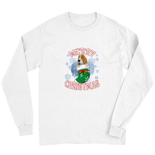 Basset Hound Pet Cute Dog In A Christmas Stocking Stuffer Long Sleeves