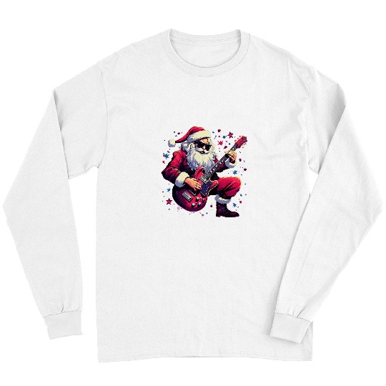 Funny Guitar Rock Roll Christmas Music Santa Claus Guitar Player 1 Long Sleeves