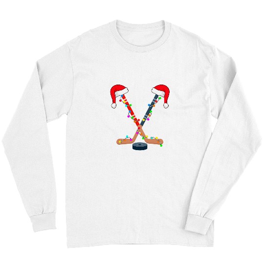 Sport Hockey Santa Hat Christmas Lights Funny Sport xmass Boys 16 Long Sleeves