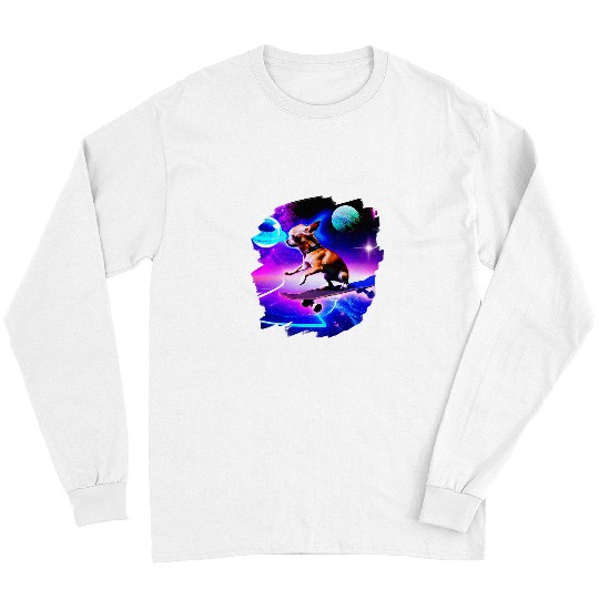 Chihuahua Pet Skateboarding Outer Space Retro Vintage Skater Dog 2 Long Sleeves
