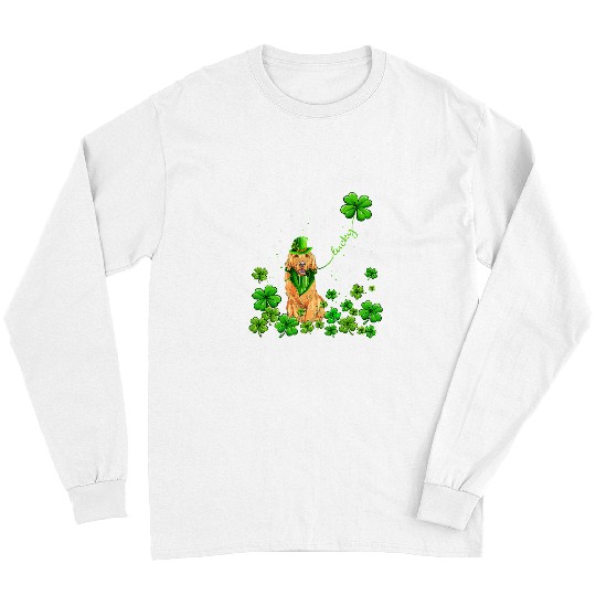 Golden Retriever Pet Irish Green Shamrock Clover St Patricks Long Sleeves