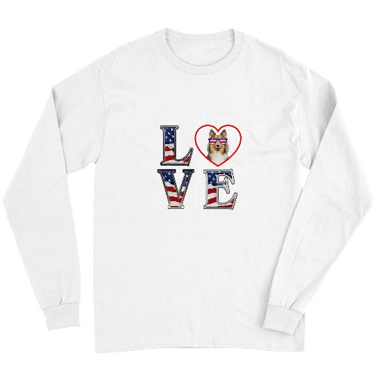 Shetland Pet 4th of July Shetland Sheepdog Memorial Day LOVE Long Sleeves