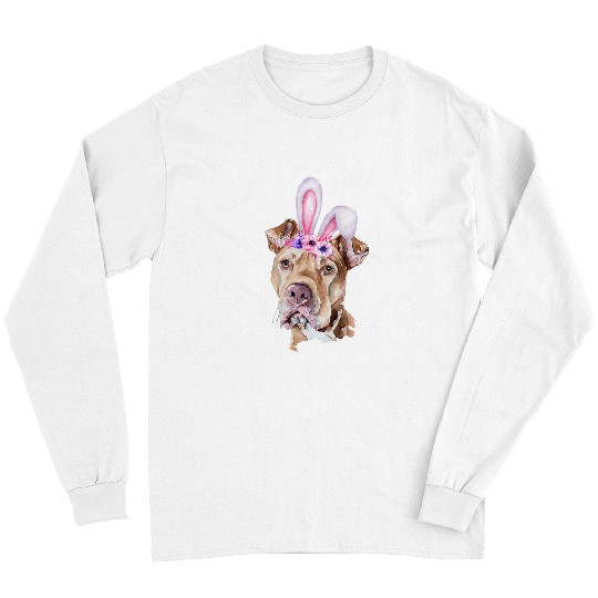 Pitbull Pet Bully Bunny Ears Glasses Eggs Cute Easter Dog Owner Lover Long Sleeves