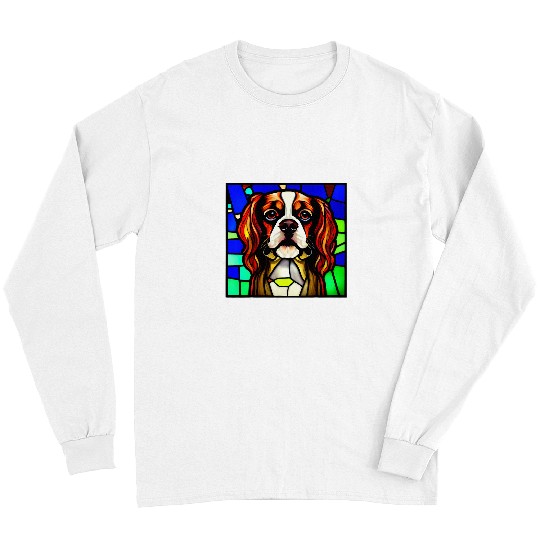 Cavalier Pet King Charles Spaniel Stained Glass Pop Art Long Sleeves