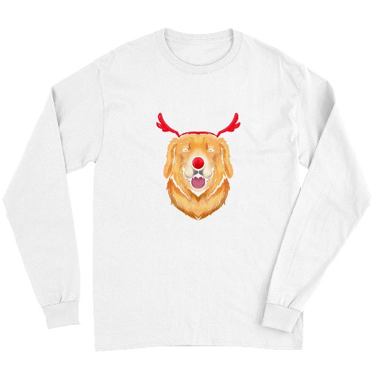 Golden Retriever Pet Dressed As Rudolph On Christmas Long Sleeves