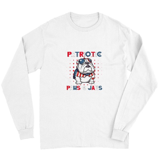 English Bulldog Pet 4th of July Bulldog Patriotic Paws Jaws Design Long Sleeves