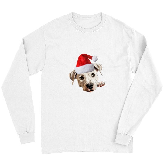 Dogo Argentino Pet Dog Santa Claus Hat Christmas Holidays Long Sleeves